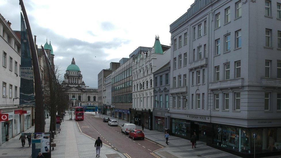 Deserted Belfast city centre in March 2020