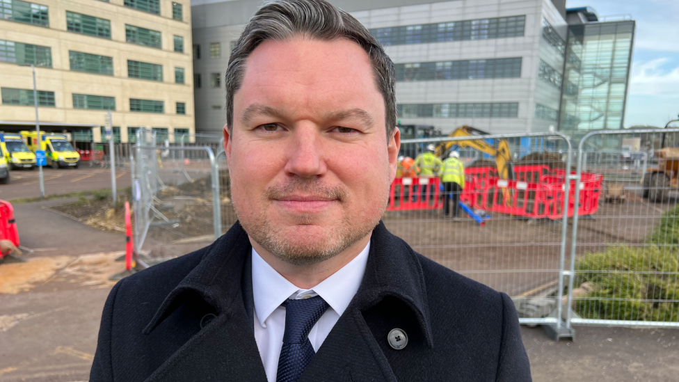 Kevin McNamara outside Emergency Department as building work alongside it gets underway