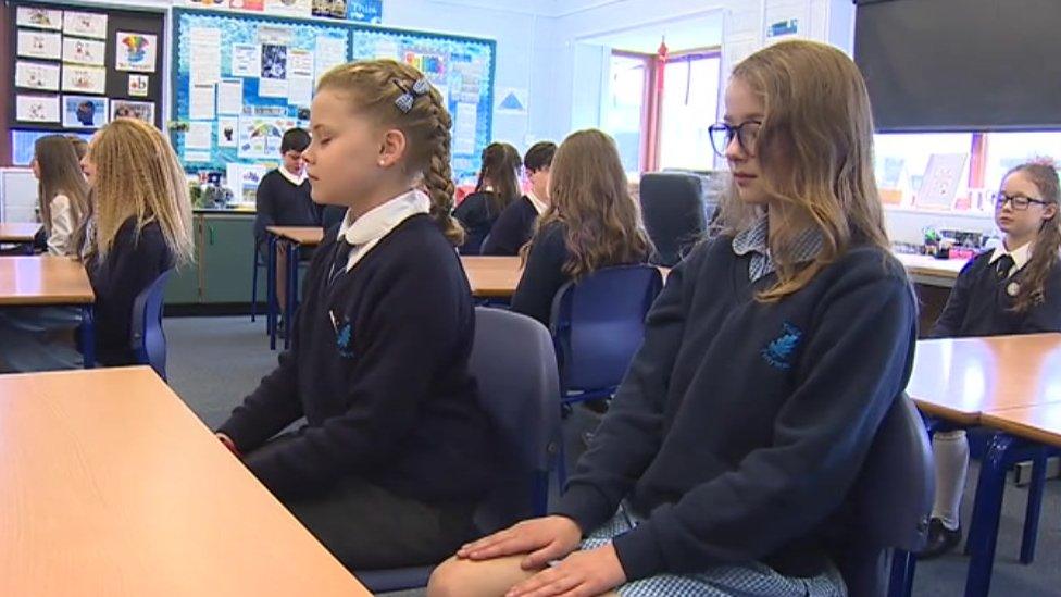 Children doing mindfulness sessions in class