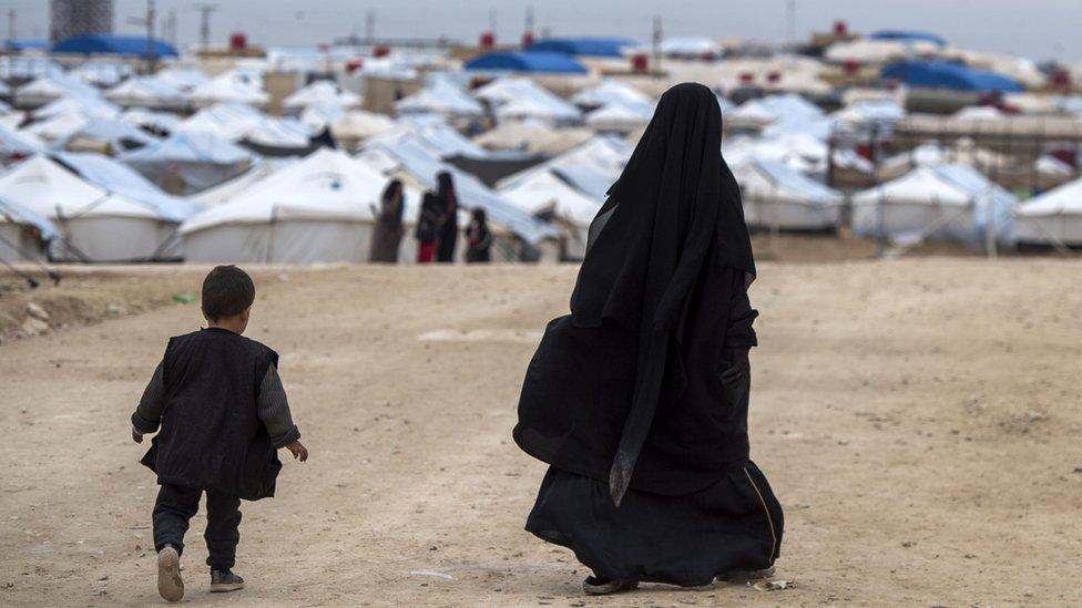 Displaced people in Al-Hawl camp in north-eastern Syria