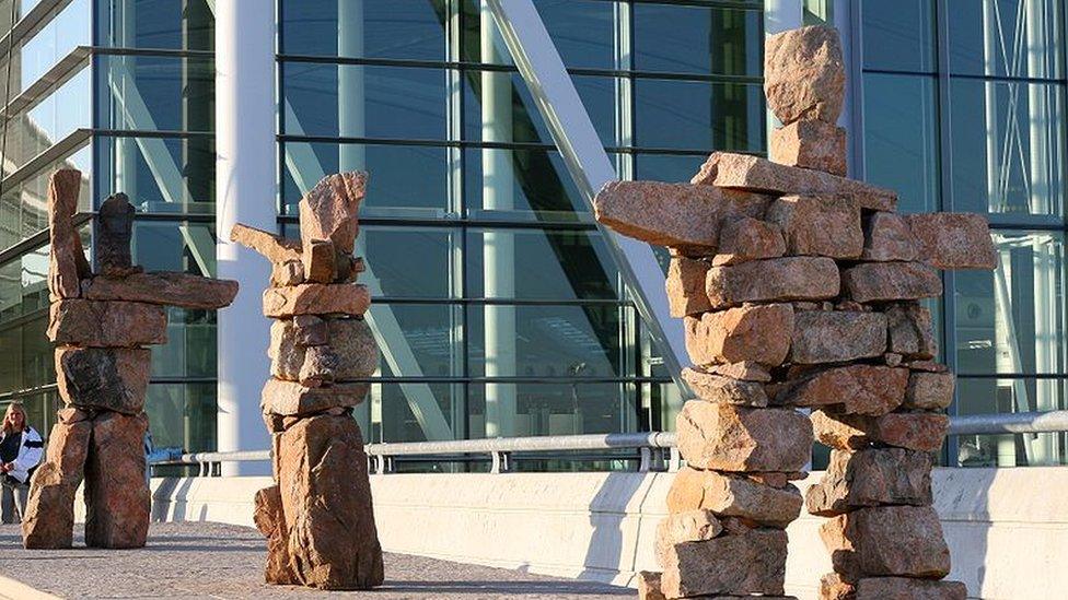 Inuksuk art installation at Toronto Pearson International Airport