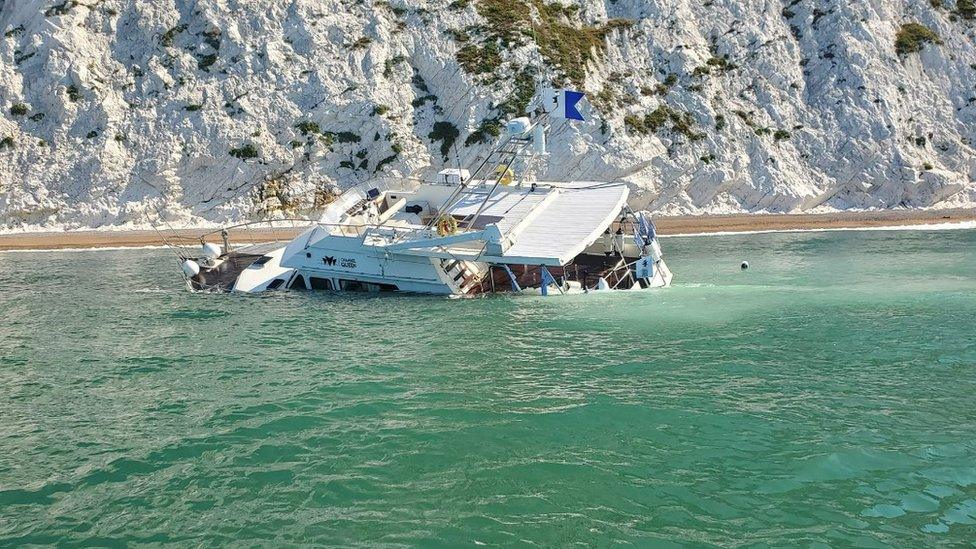 Sinking boat off The Needles