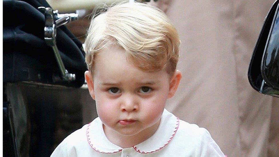 Prince George at Princess Charlotte's christening in Sandringham, Norfolk