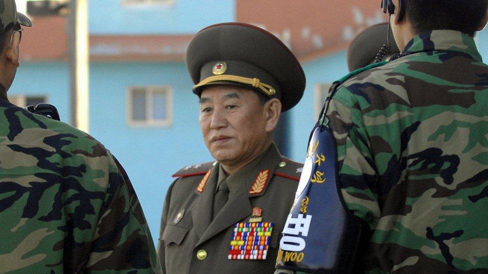 Kim Yong-chol at the Panmunjom peace village on the border between North and South Korea