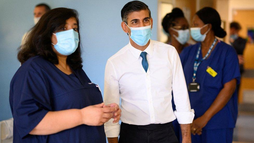 Rishi Sunak on a visit to Croydon Hospital in October