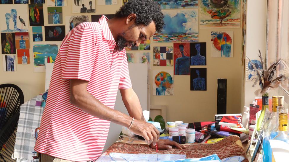 Galal Yousif in his studio in Nairobi, Kenya