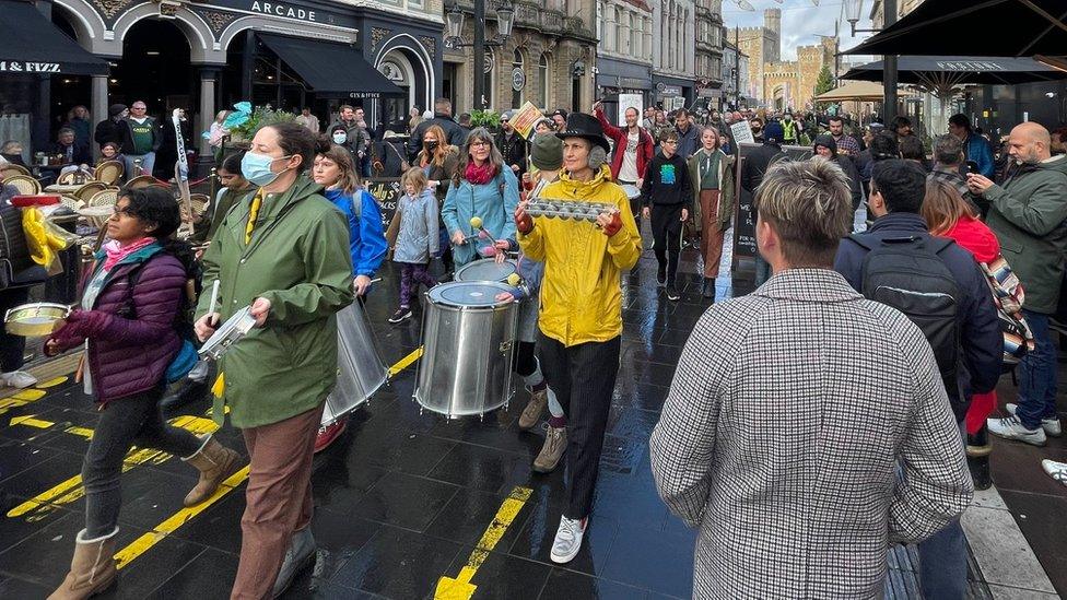 Protesters march through Cardiff city centre