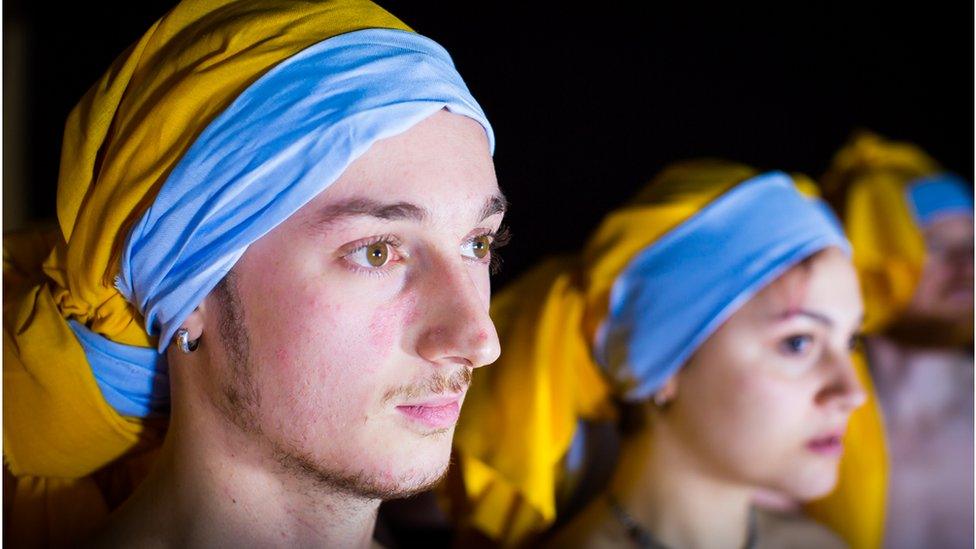 Participants wore head scarves for the photos