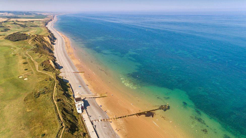 Aerial view of Sheringham beach at low tide