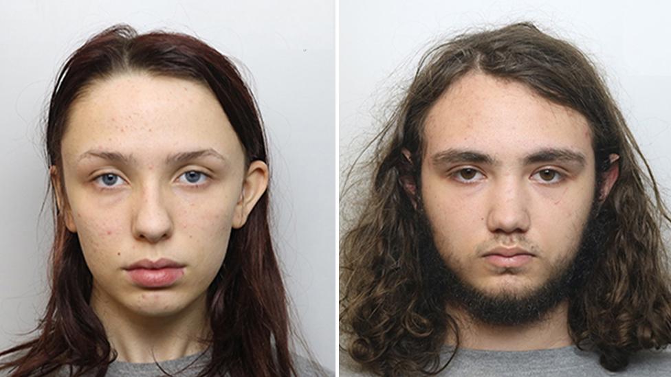 Police mugshot of Scarlett Jenkinson and Eddie Ratcliffe