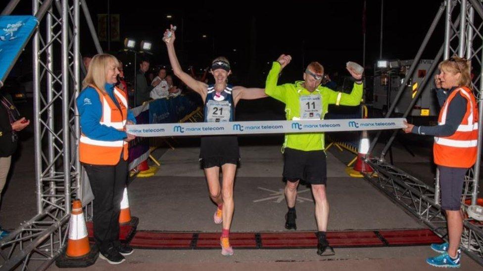 Lorna Gleave crossing the Parish Walk finish line