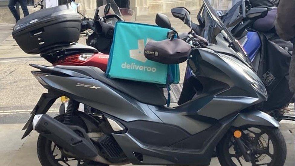 A Deliveroo motorbike in Oxford