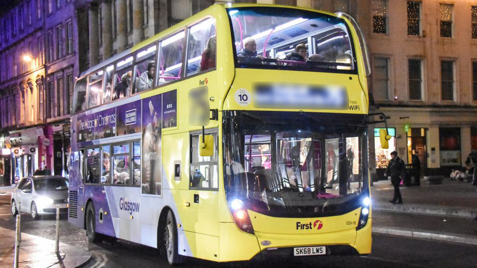 Bus at night in Glasgow