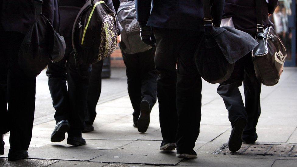 school children walking