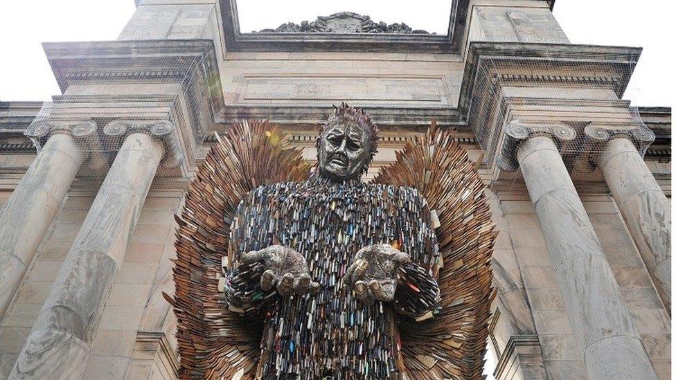 The Knife Angel at Birkenhead Park in Wirral