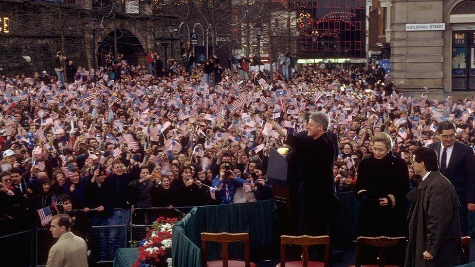 Bill Clinton addresses crowd in Derry