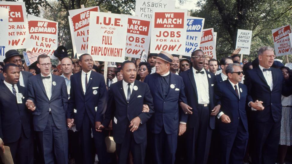 John Lewis (front far left) at the 1963 March on Washington for Jobs & Freedom, where Dr. King gave his iconic 'I Have a Dream' speech