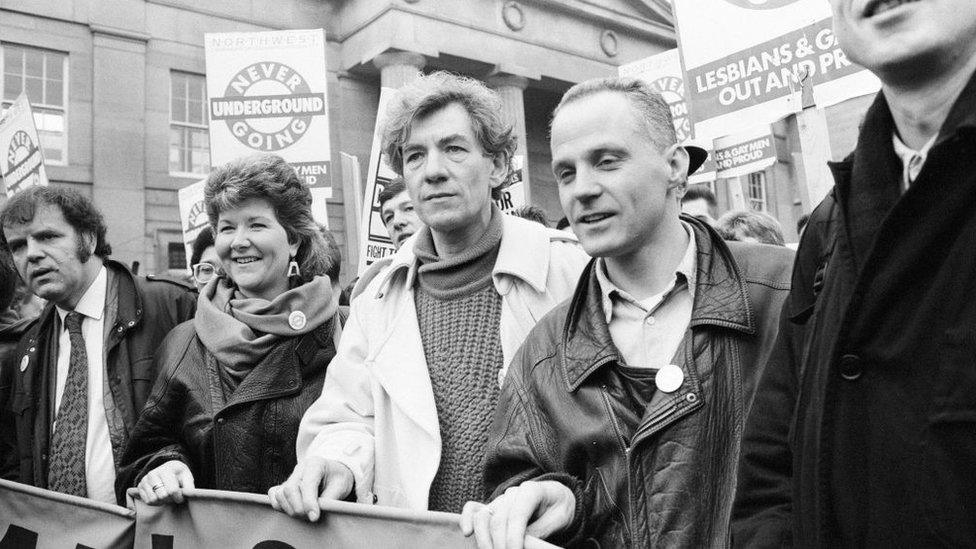 Ian McKellen at Section 28 protests in Manchester