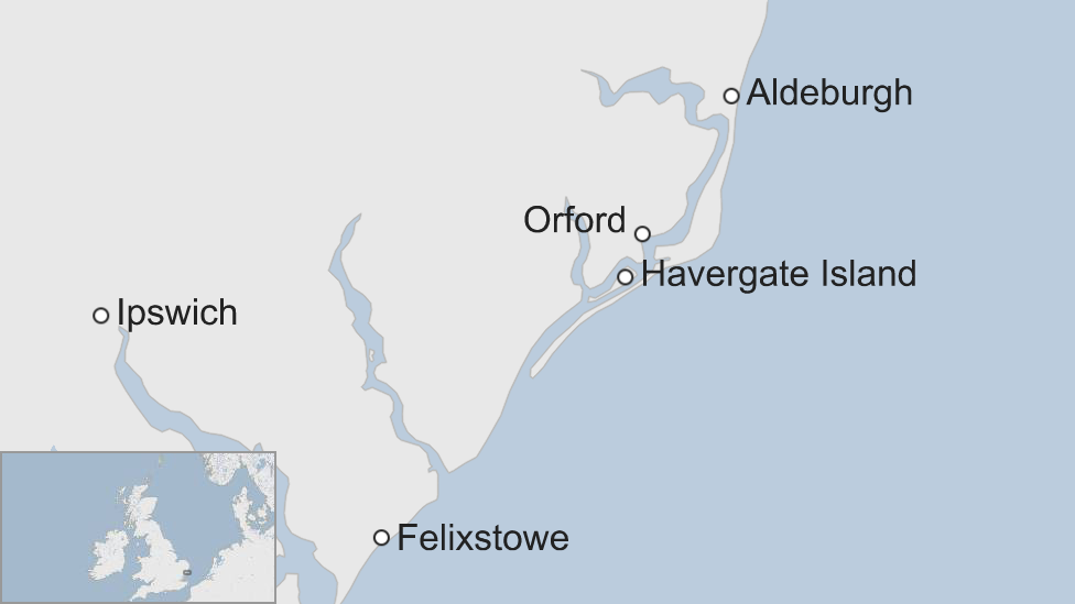 Map showing Havergate Island, Suffolk