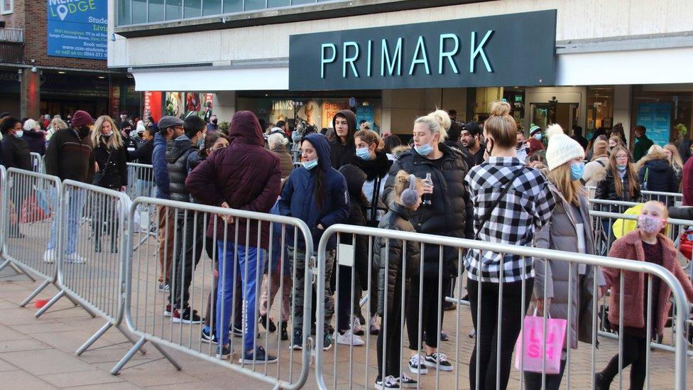 Shoppers queue up outside Primark in Coventry