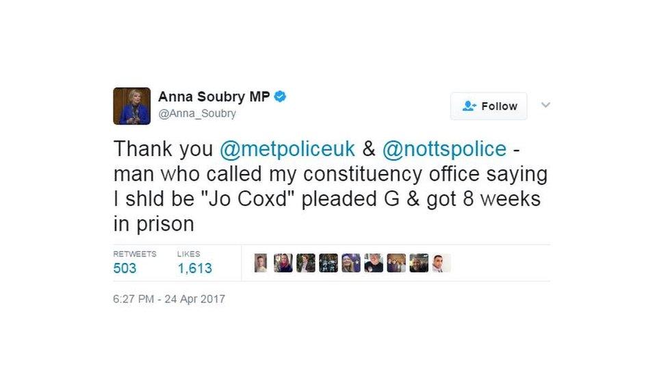 Anna Soubry tweet thanking police