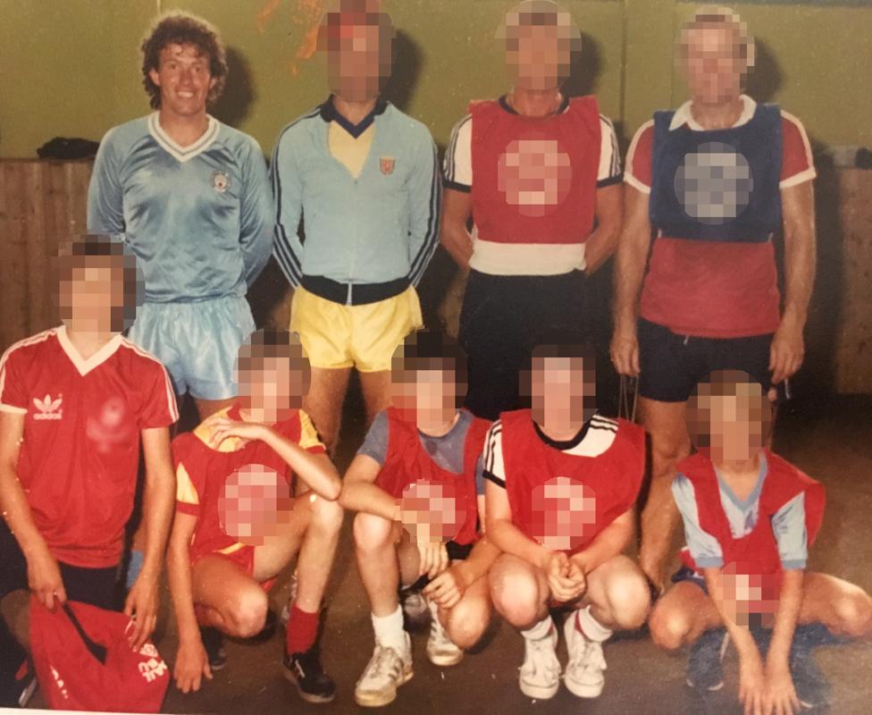 Barry Bennell in Manchester City kit with youngsters blurred out