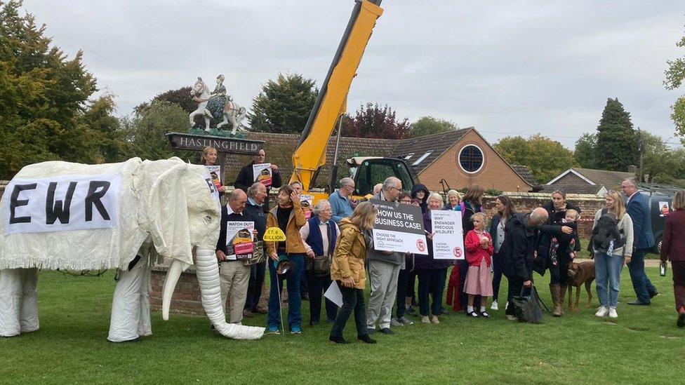 Members of Cambridge Approaches campaign group demonstrating against the East West rail at a public consultation