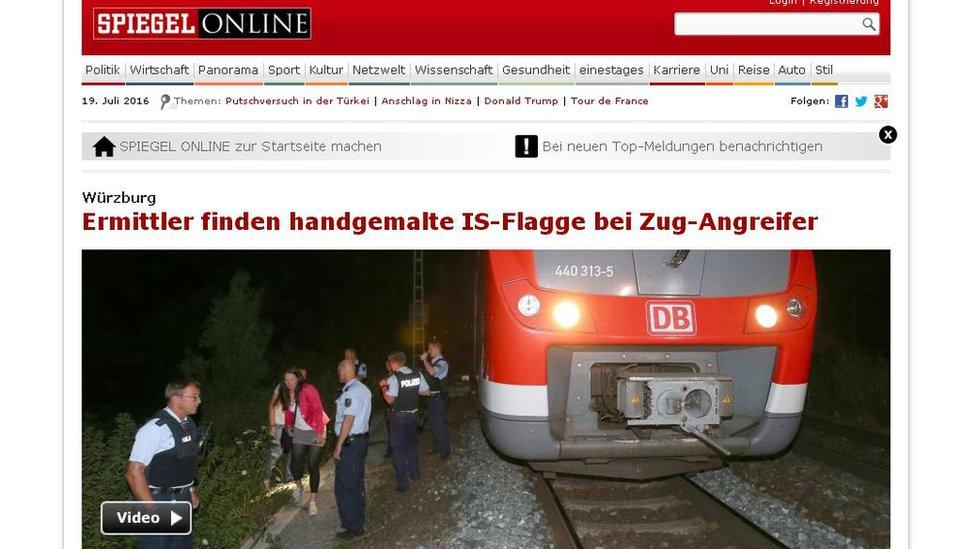 The front page of the website of German newspaper Die Welt covers the axe attack in a train in Wuerzburg.