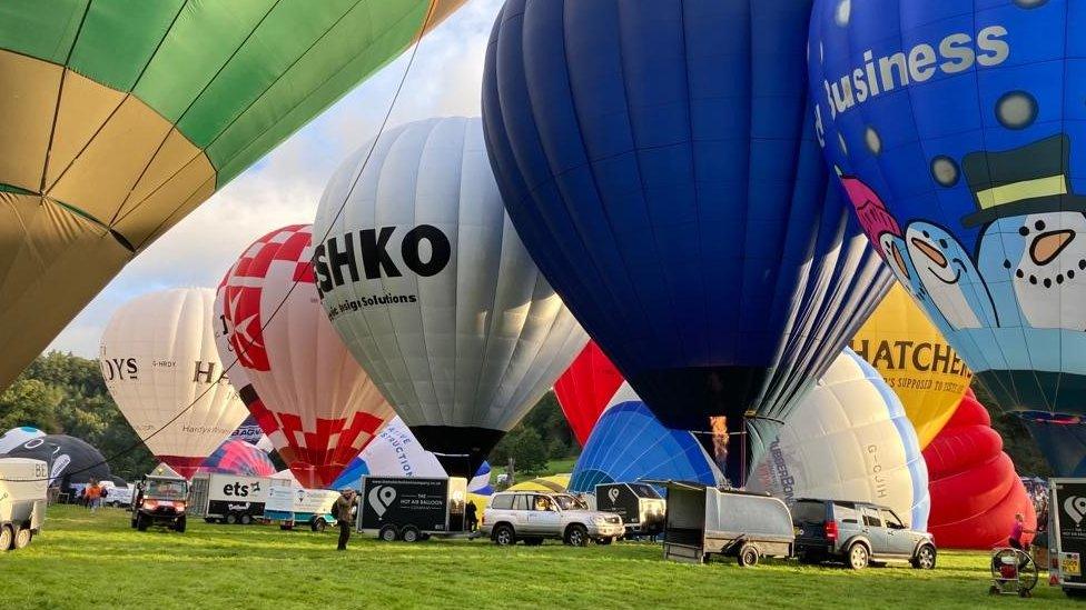 Hot-air balloons on the ground