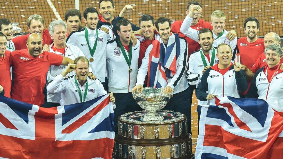 Andy Murray and the rest of the GB team celebrate their Davis cup success