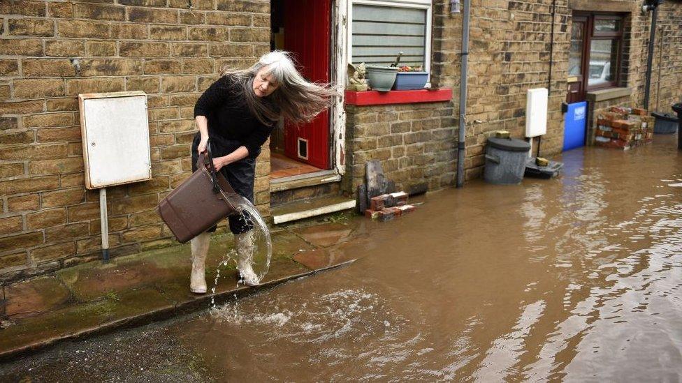 Flooding in Mytholmroyd after River Calder burst its banks in 2020