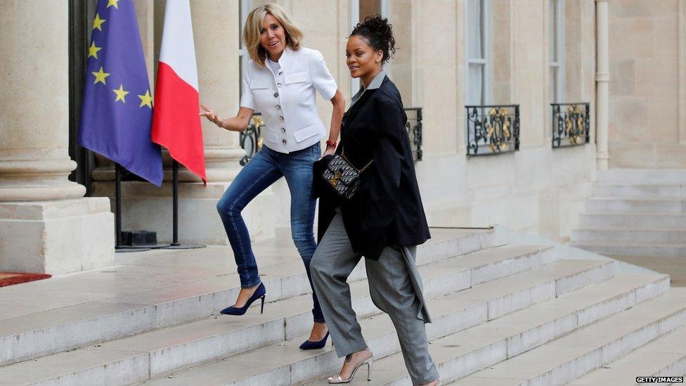 Rihanna with Brigitte Macron