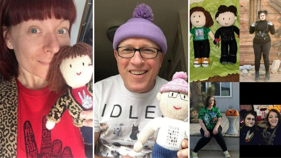 Fans with their knitted dolls