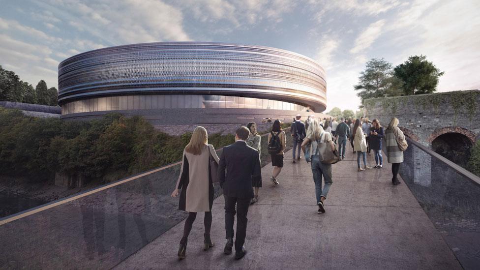 Artist's impression of the view of the arena from St Philip’s Marsh footbridge