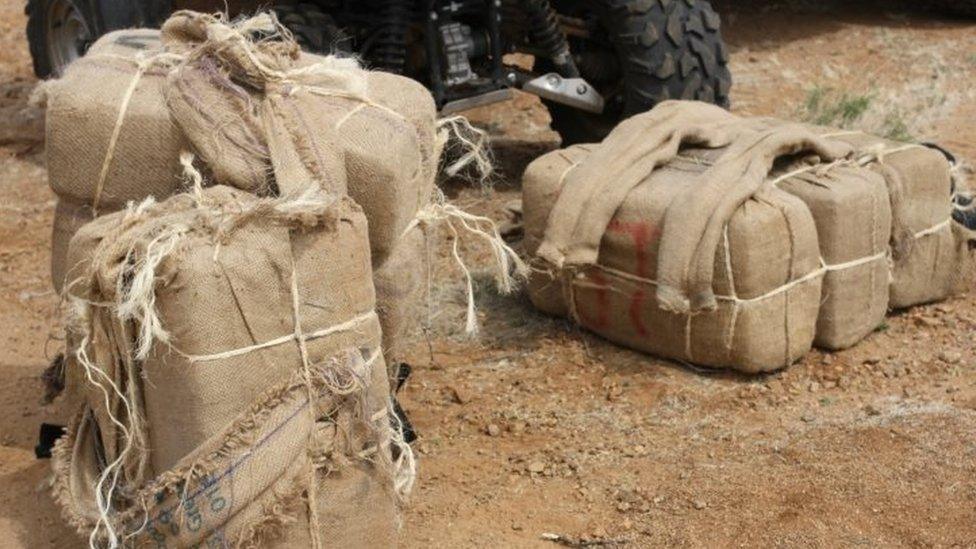 Bales of marijuana confiscated by US authorities on the US-Mexico border (18 March 2014)