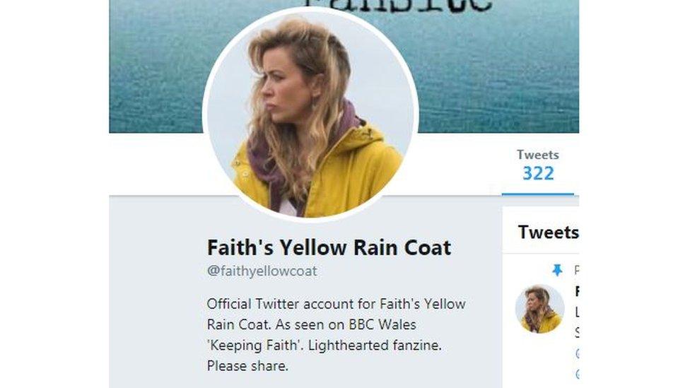 Twitter account for Faith's Yellow Rain Coat