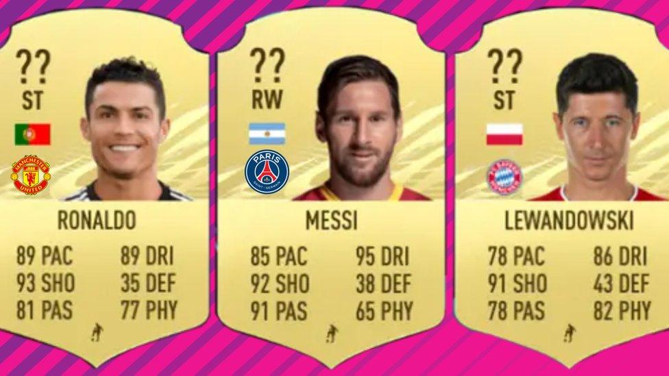 Ronaldo, Messi and Lewandowski Fifa cards.