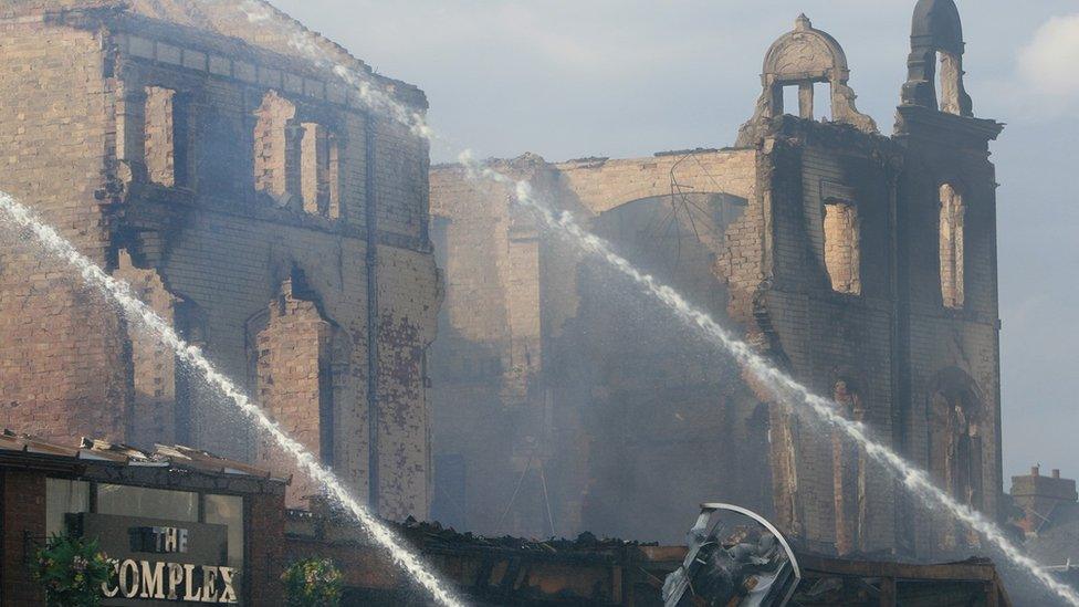Complex building in aftermath of blaze