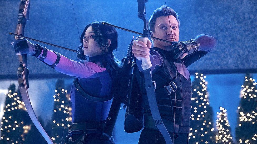 Hailee Steinfeld and Jeremy Renner in Hawkeye