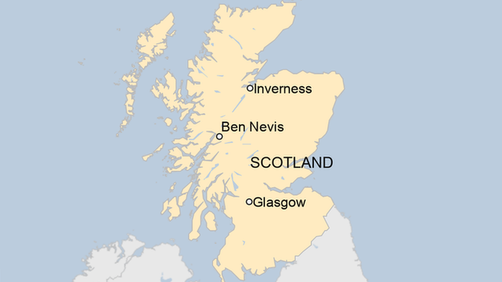 Map showing location of Ben Nevis