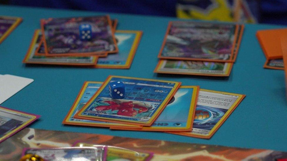 Pokémon cards during a game.