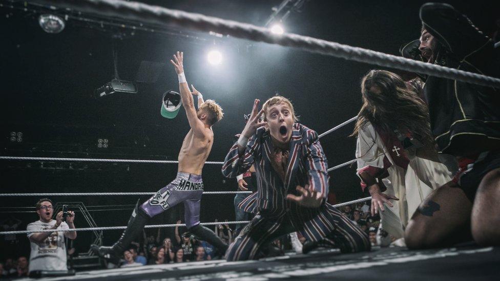 Flash Morgan Webster wrestling at a Progress show