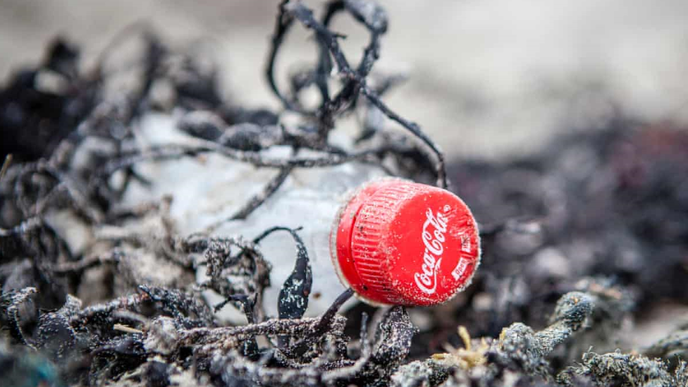 Coca-Cola bottle on a beach in Scotland.