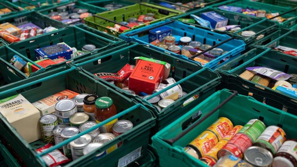 Boxes of food at food bank