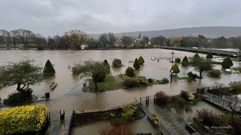 Flood water after the River Wharfe burst its banks