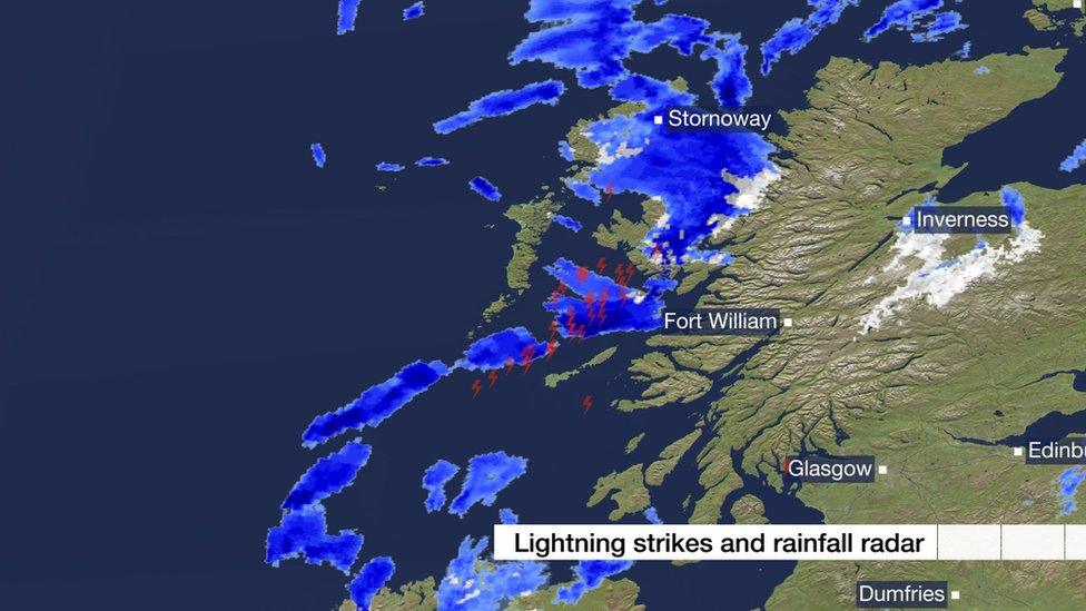 BBC Scotland Weather image of lightning strikes