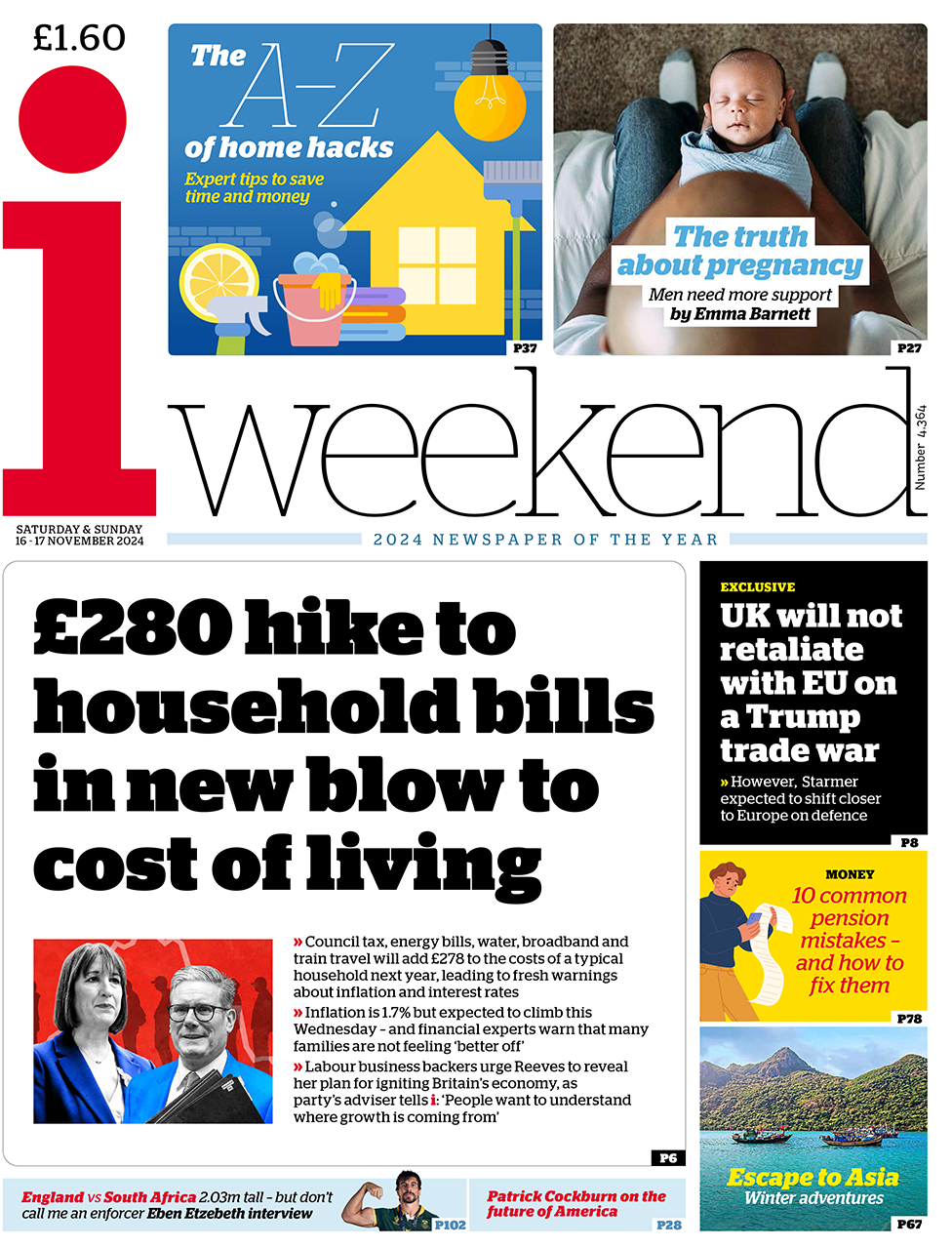 iWeekend front page says "£280 hike to household bills in new blow to cost of living"