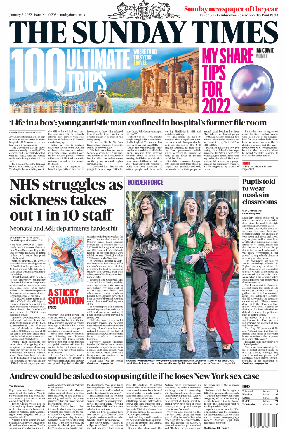 Sunday Times front page 02/01/22