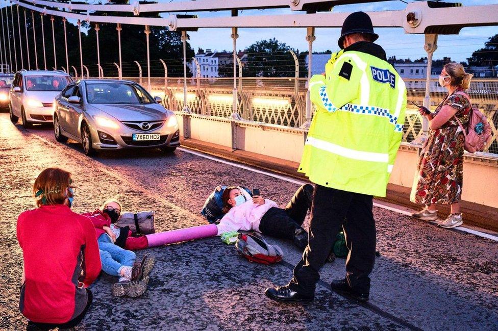 Protesters on Clifton Suspension Bridge