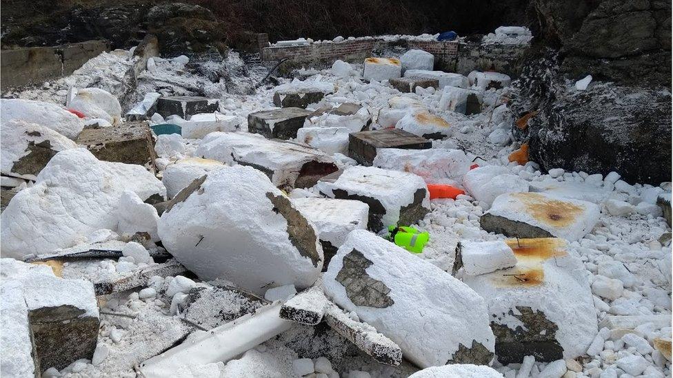 The damage at the marina following Storm Emma on Thursday